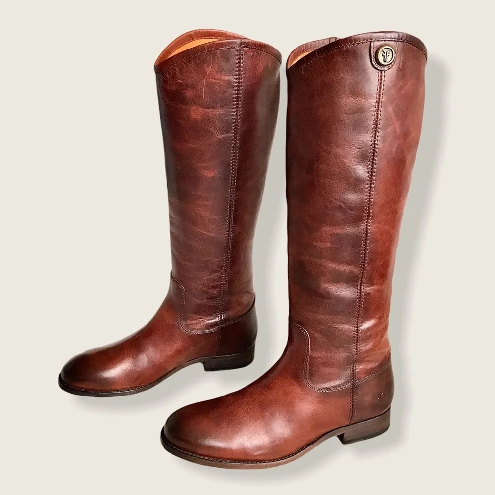 Frye Melissa Button 2 Redwood Leather Tall Boots - Picture 11 of 15